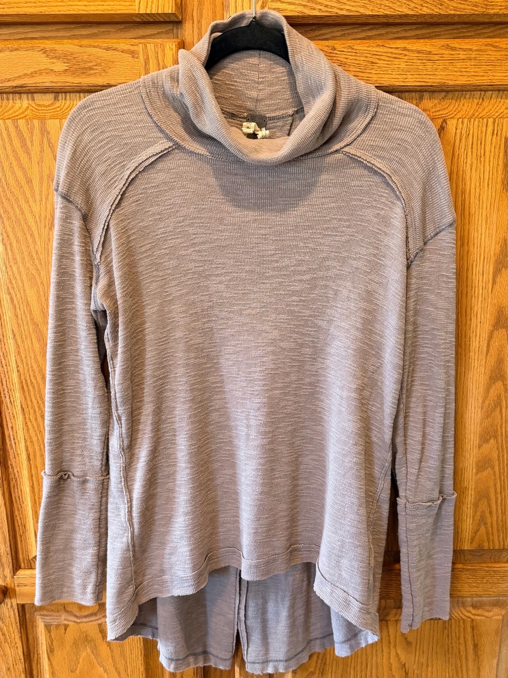 We The Free by Free People Heather Taupe Cowl Neck Split Back Sweater Boho Comfy